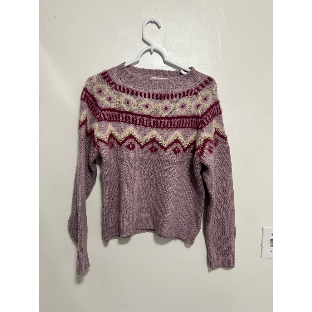 Heartloom Women's Purple Fair Isle Knit‎ Sweater Size Small Metallic Thread